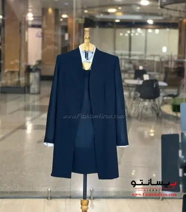 کت سارافون و شلوار کرپ نازک کره‌ای سرمه‌ای تیره کد 70