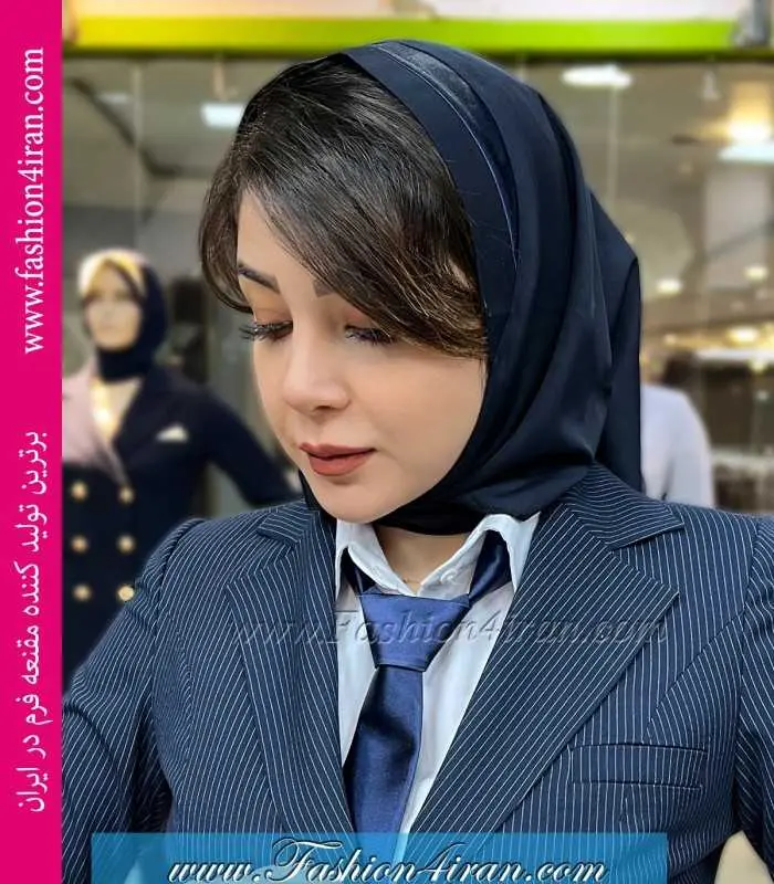 مقنعه فرم مینی اسکارفی تل سرمه‌ای