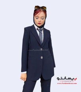 کت شلوار زنانه کرپ سرمه‌ای