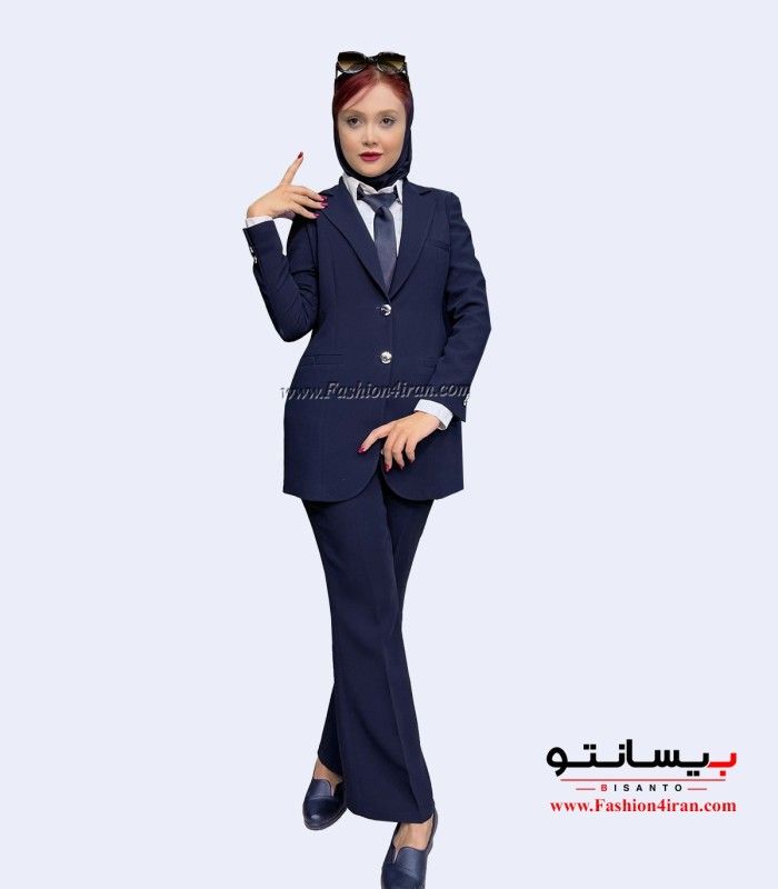 کت شلوار زنانه اداری  کرپ سرمه‌ای کد 105