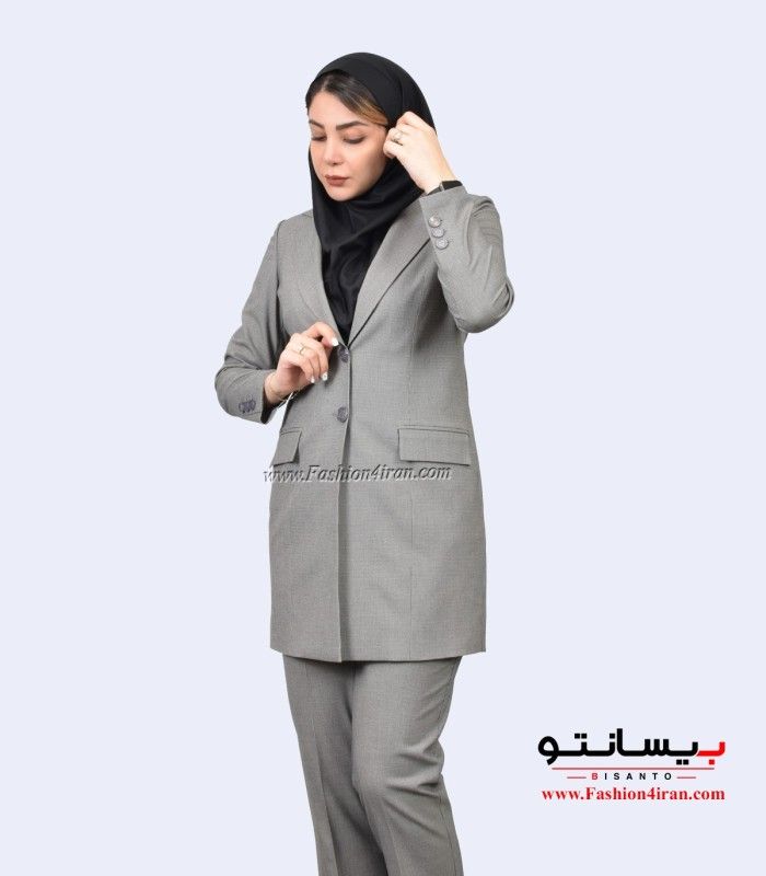 کت شلوار زنانه پیردوپل طوسی روشن