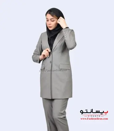 کت شلوار زنانه پیردوپل طوسی روشن