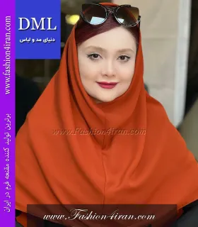 مقنعه کرپ قرمز نارنجی شیک قد 90 کد 11