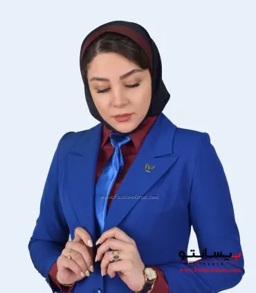 مانتو شلوار اداری پارچه کرپ مازراتی آبی کد 112