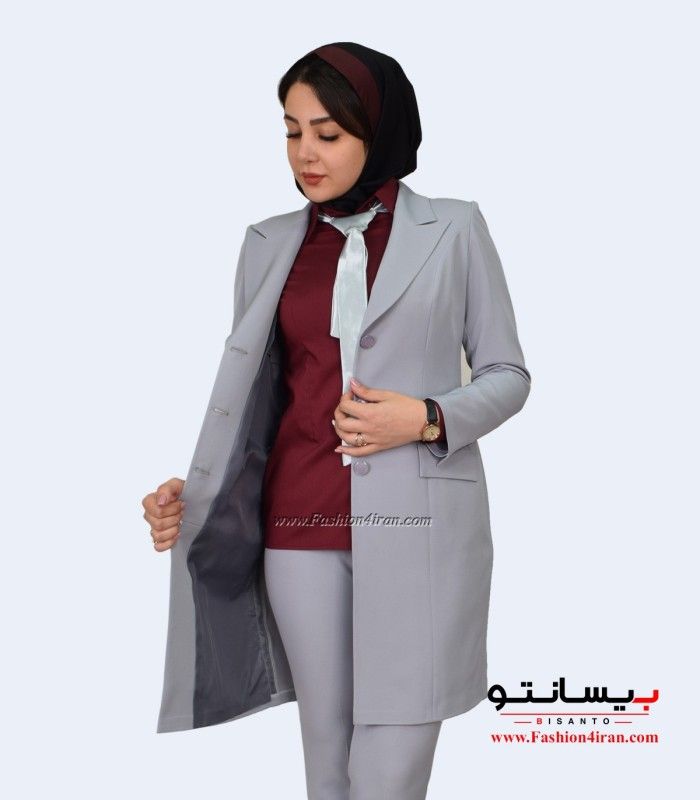 مانتو شلوار پارچه کرپ مازراتی طوسی