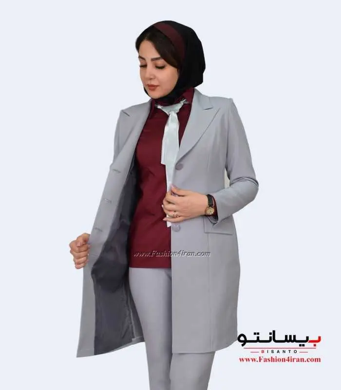 مانتو شلوار پارچه کرپ مازراتی طوسی