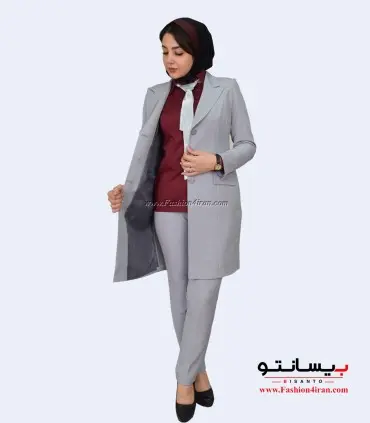 مانتو شلوار اداری پارچه کرپ مازراتی طوسی