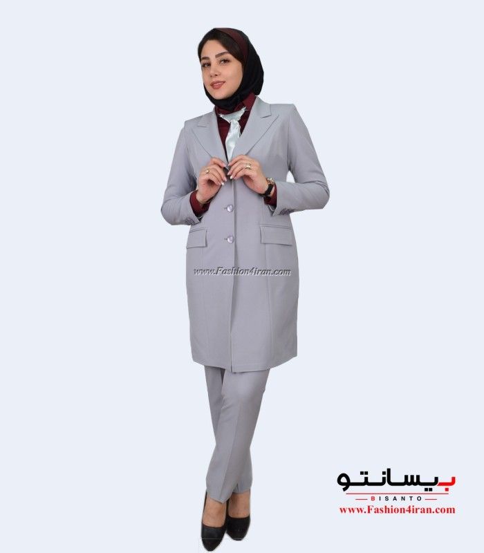 مانتو شلوار اداری پارچه کرپ مازراتی رنگ طوسی