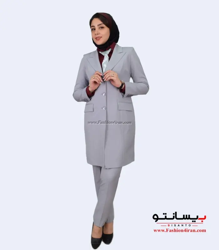 مانتو شلوار اداری پارچه کرپ مازراتی رنگ طوسی
