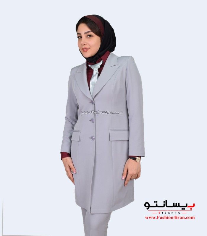 مانتو شلوار پارچه کرپ مازراتی رنگ طوسی