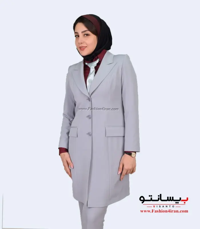 مانتو شلوار پارچه کرپ مازراتی رنگ طوسی
