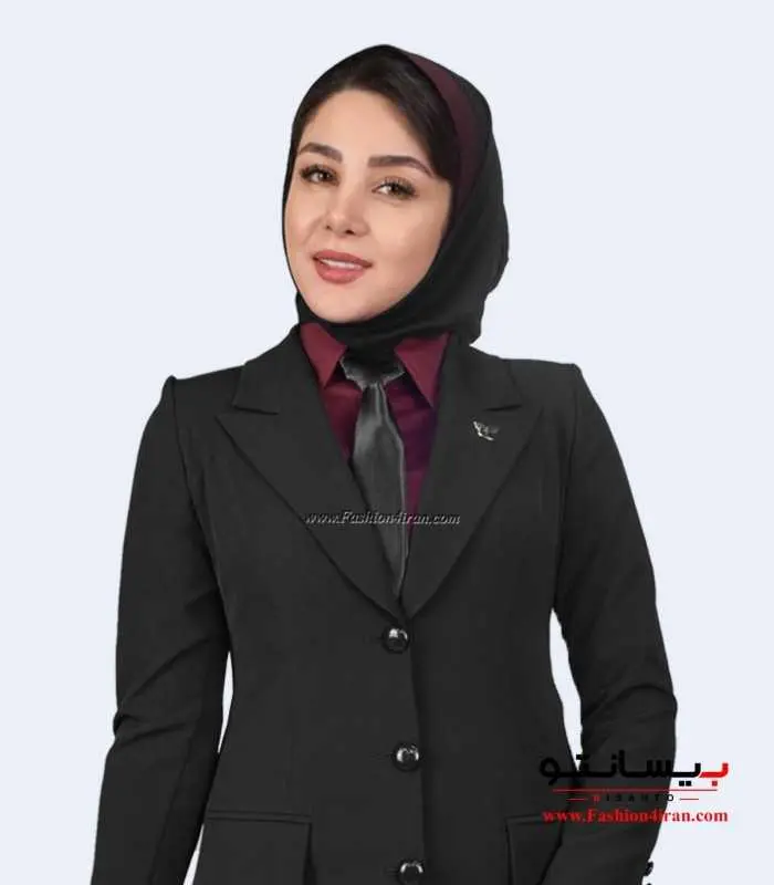 مانتو شلوار اداری کرپ مازراتی رنگ مشکی کد 112
