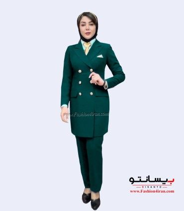 کت شلوار اداری کرپ سبز لجنی طلایی