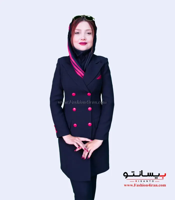 کت شلوار زنانه اداری کرپ سرمهای سرخ و آبی