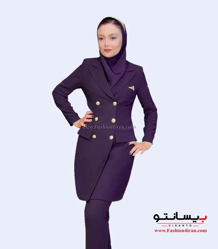 کت شلوار اداری کرپ بادمجانی طلایی کد 54