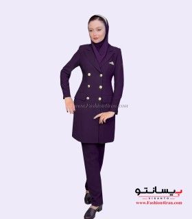 کت شلوار زنانه اداری کرپ بادمجانی طلایی کد 54