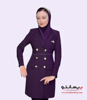 کت زنانه با شلوار کرپ بادمجانی طلایی کد 54