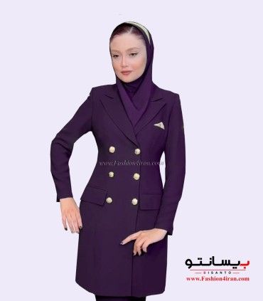 کت زنانه با شلوار کرپ بادمجانی طلایی کد 54