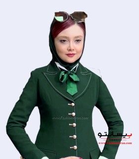 مانتو شلوار اداری زنانه کرپ سبز لجنی طلایی