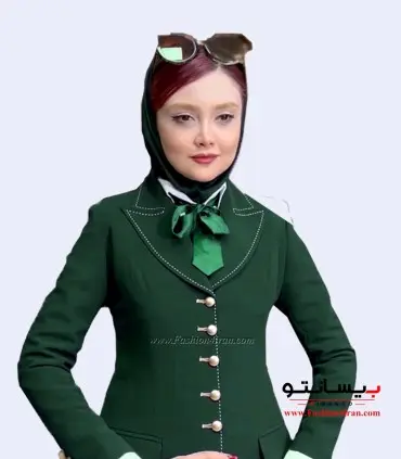 مانتو شلوار اداری زنانه کرپ سبز لجنی طلایی