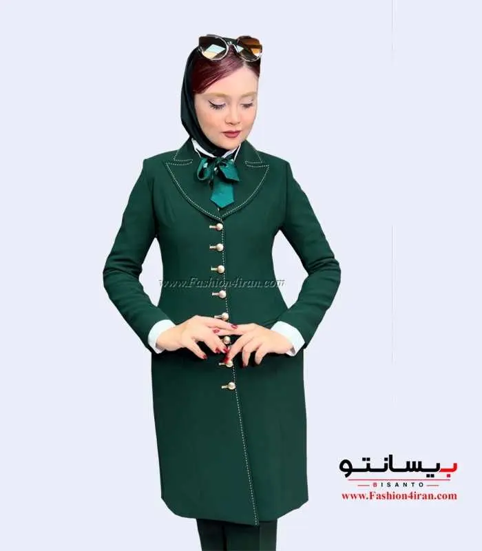 مانتو شلوار اداری کرپ سبز لجنی طلایی