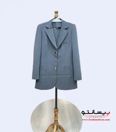 کت شلوار فاستونی طوسی کد 105 دکمه نقره‌ای
