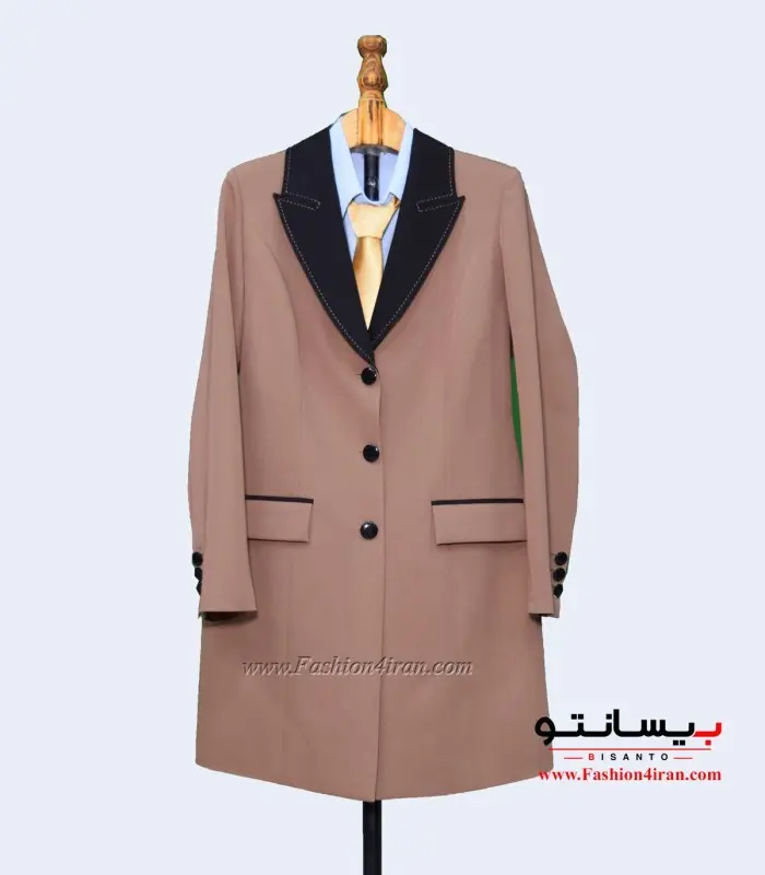 کت زنانه یقه بلیزر نسکافه‌ای شلال دوزی