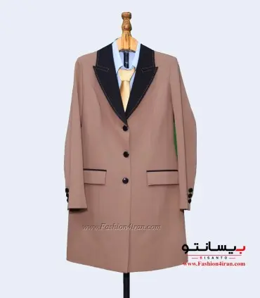 کت زنانه یقه بلیزر نسکافه‌ای شلال دوزی