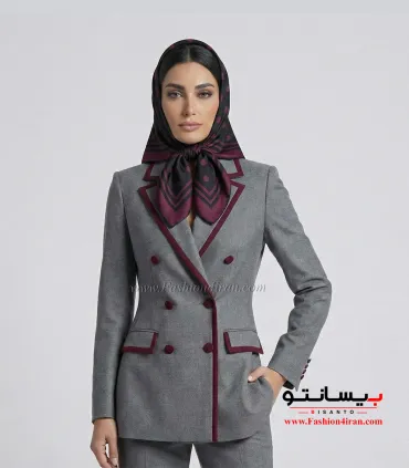 کت‌وشلوار فاستونی ترک طوسی با خرجیکار زرشکی کد 501