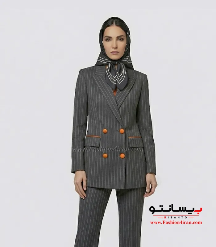 کت‌ شلوار دیپلمات ترک نوک مدادی با خرجیکار نارنجی کد 501