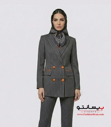 کت‌ شلوار دیپلمات ترک نوک مدادی با خرجیکار نارنجی کد 501