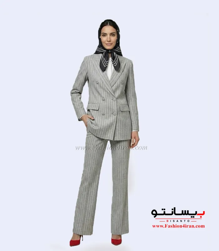 کت‌ زنانه با شلوار دیپلمات ترک رنگ طوسی روشن کد 504