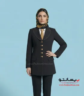 کت زنانه با شلوار فاستونی مشکی طلایی کد 119