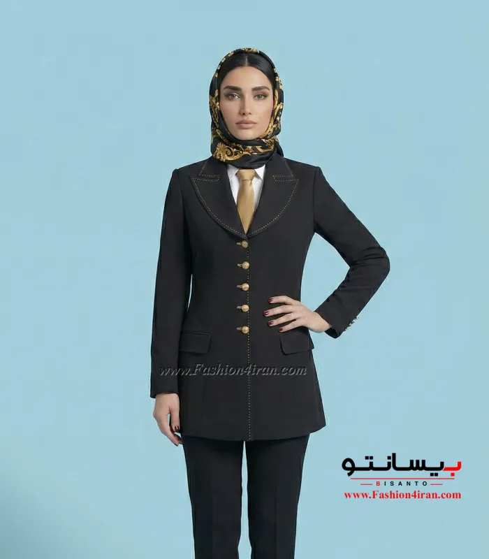 کت زنانه با شلوار فاستونی مشکی طلایی کد 119