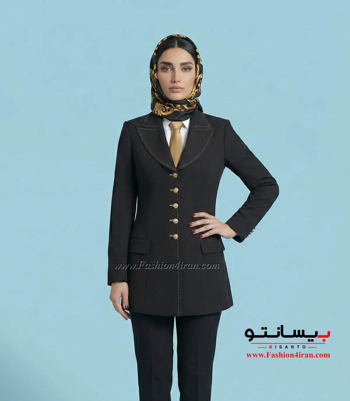 کت زنانه با شلوار فاستونی مشکی طلایی کد 119