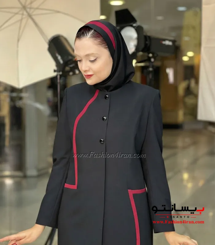 مانتو شلوار اداری فاستونی با خرجیکار قرمز کد 51