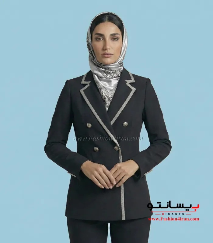 کت‌ شلوار زنانه مشک ی فاستونی ترک با خرجیکار طوسی کد 501