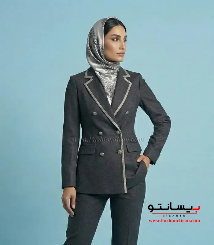 کت‌ شلوار فاستونی ترک نوک با خرجیکار طوسی کد 501