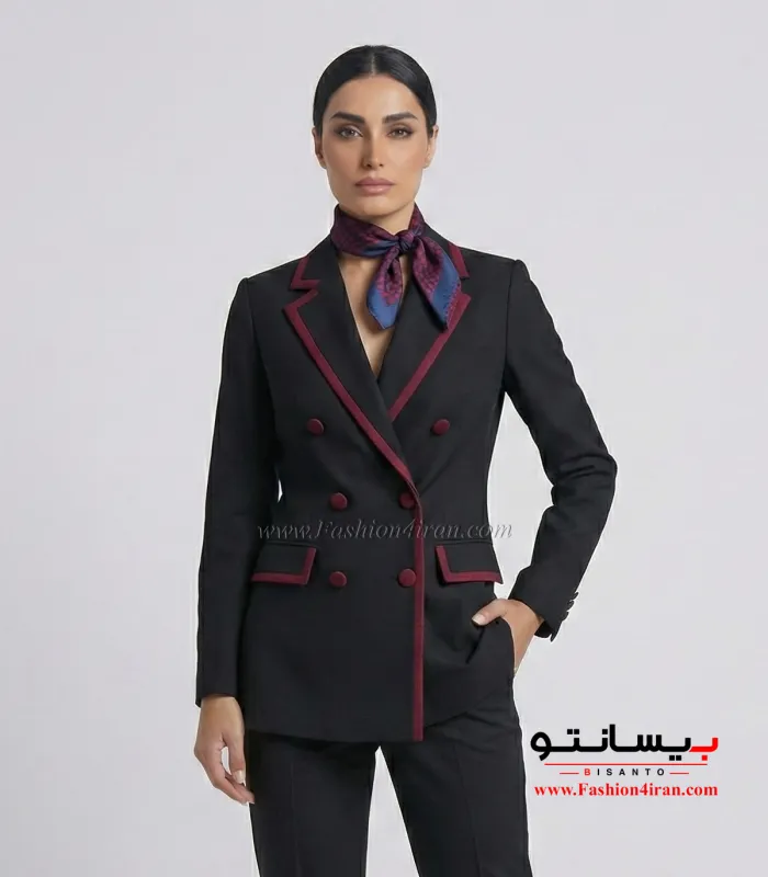 کت‌وشلوار زنانه فاستونی ترک مشکی با خرجیکار زرشکی