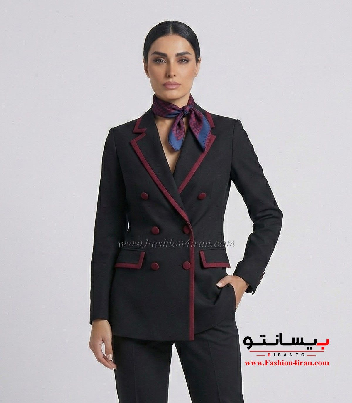کت‌وشلوار زنانه فاستونی ترک مشکی با خرجیکار زرشکی