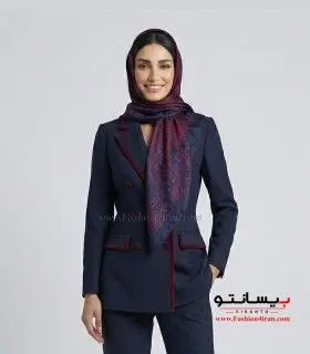 کت‌وشلوار سرمه ای فاستونی ترک با خرجیکار زرشکی کد 501