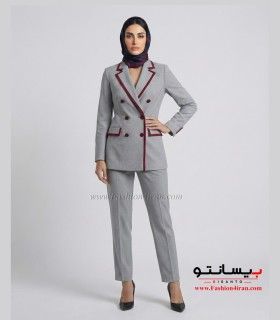 کت‌وشلوار رسمی طوسی روشن فاستونی ترک با خرجیکار زرشکی کد 501