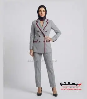 کت‌وشلوار رسمی طوسی روشن فاستونی ترک با خرجیکار زرشکی کد 501