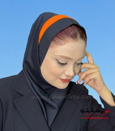 مقنعه تل‌دار نارنجی کد 46 با رنگ زمینه مشکی