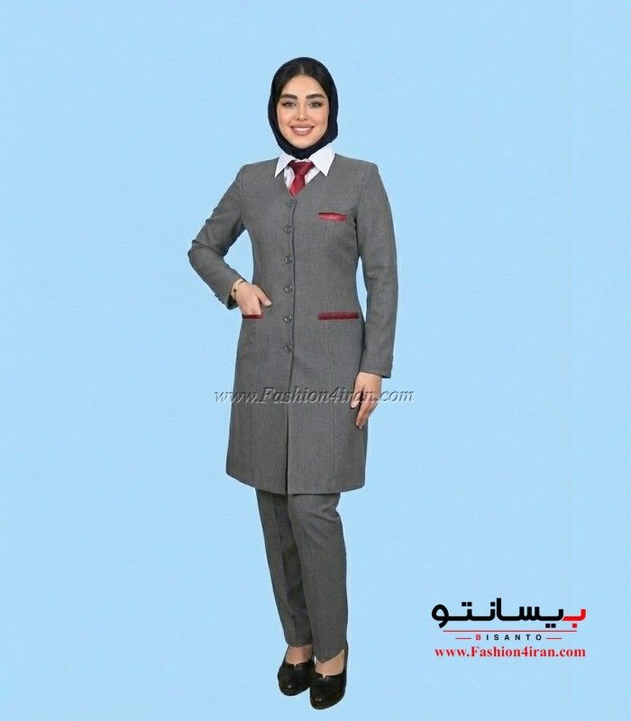 مانتو شلوار پارچه فاستونی ترک طوسی خرجیکار زرشکی