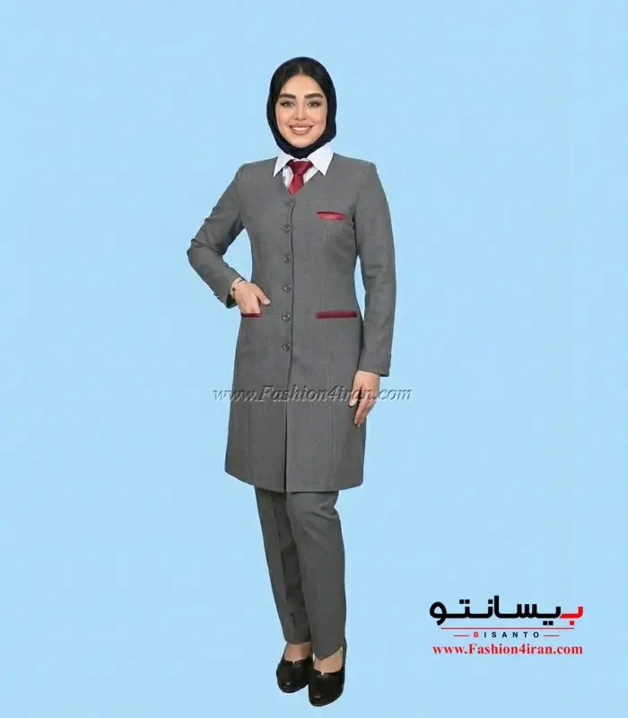 مانتو شلوار پارچه فاستونی ترک طوسی خرجیکار زرشکی