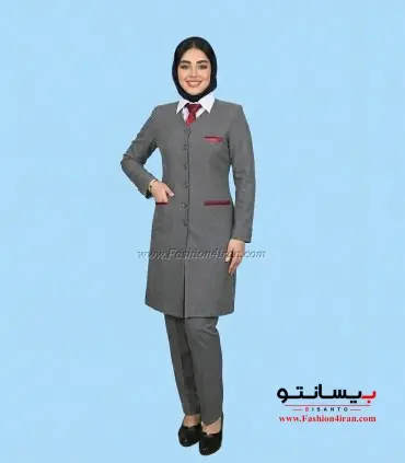 مانتو شلوار پارچه فاستونی ترک طوسی خرجیکار زرشکی