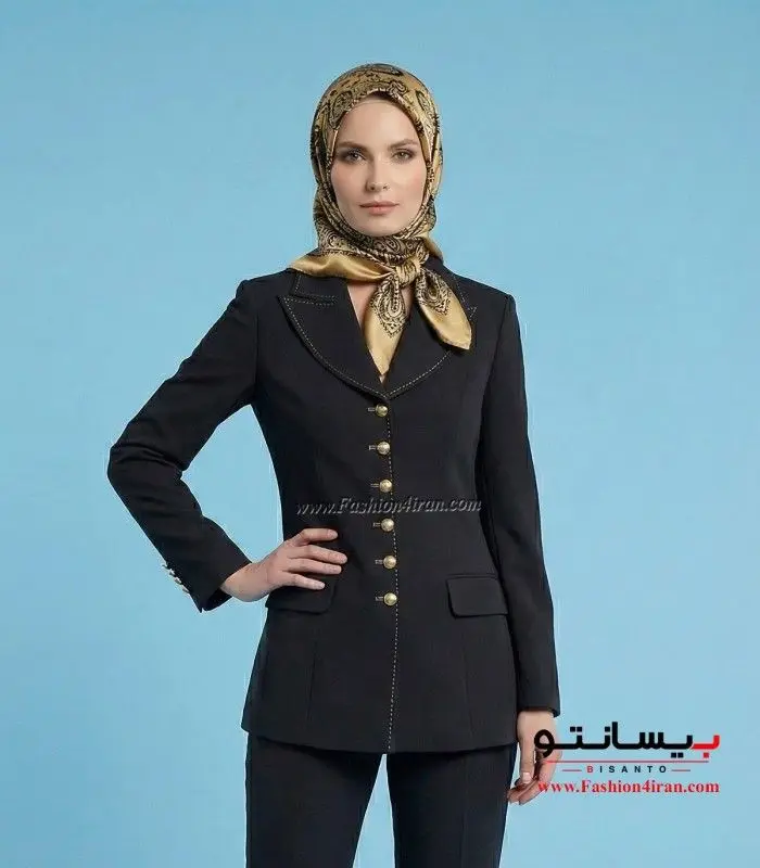 کت شلوار زنانه فاستونی مشکی خرجیکار طلایی