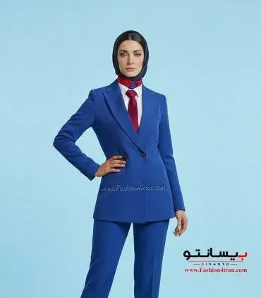 کت شلوار زنانه آبی پارچه کرپ کره‌ای کد 59