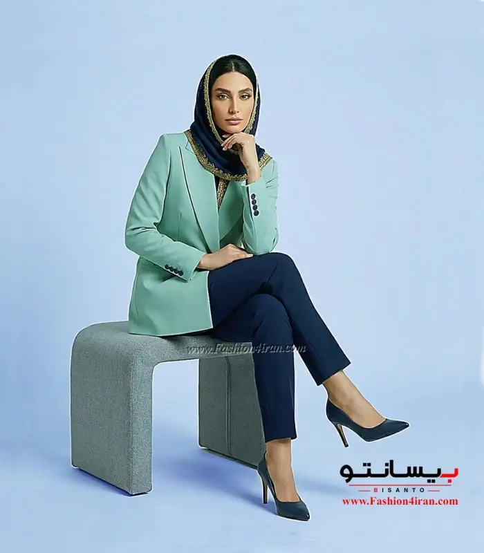 کت شلوار زنانه پارچه کرپ رنگ سبز پاستیلی کد 59